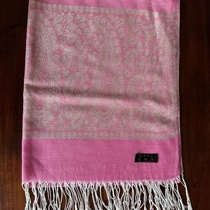 Source Unknown Pink and Cream Scarves with Fringed Ends
